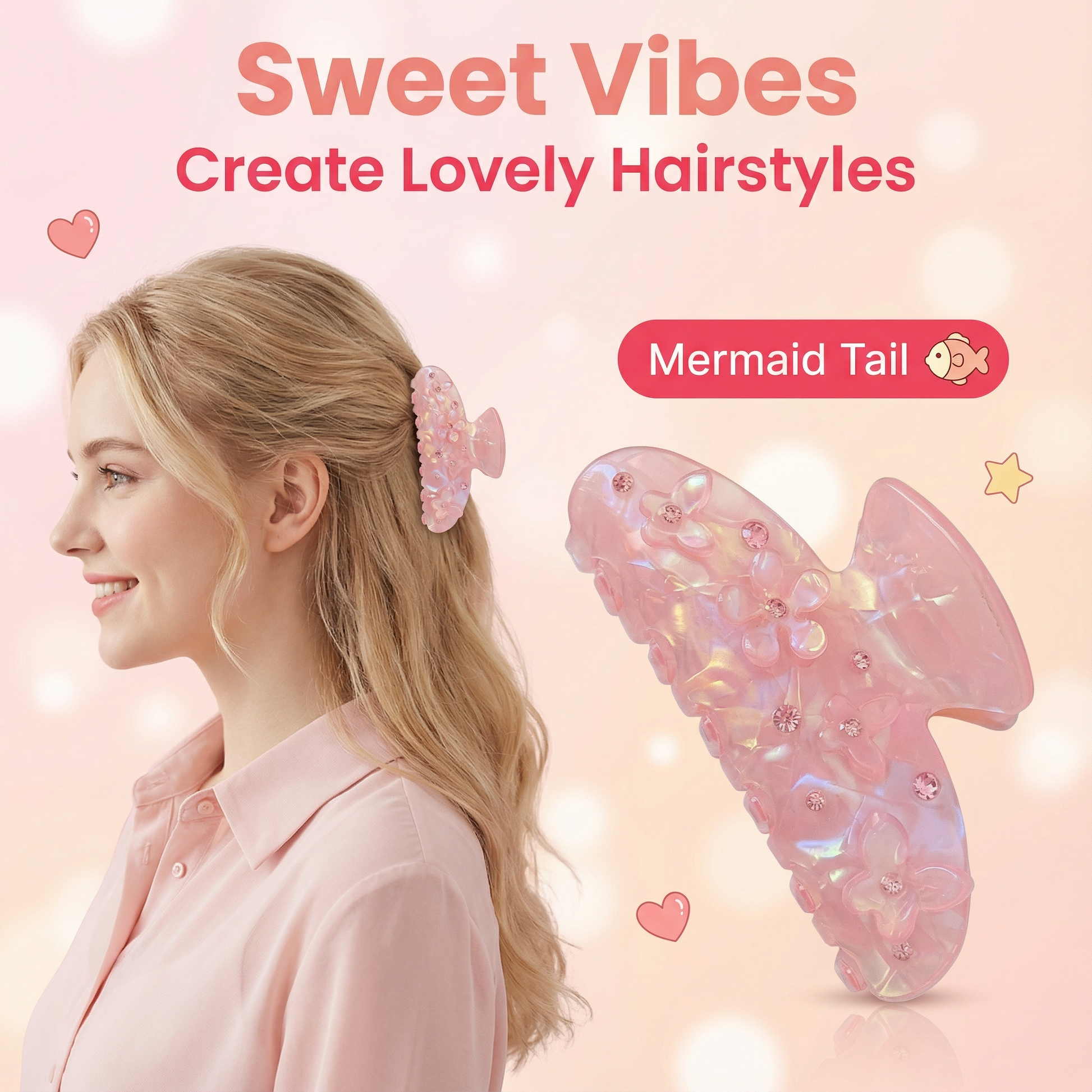 Women's Mermaid Tail Hair Clip -Pink - Slaul